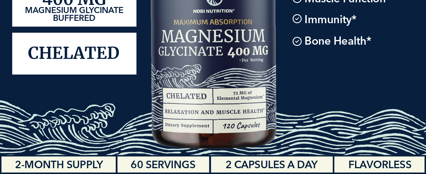 Magnesium Glycinate 400mg, High Absorption, Sleep, Calm & Muscle Support