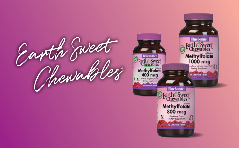 Bluebonnet EarthSweet Methylfolate 400 mcg Cellular Active Coenzyme 5-MTHF L Methyl Folate Supplement - Prenatal & Energy Support* - Non-GMO, Vegan, Gluten-Free - Raspberry - 90 Chewable Tablets