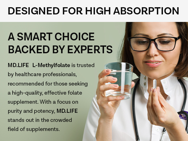 MD. Life L-Methylfolate 10 mg, Professional Grade, 60 Capsules, 5-MTHF