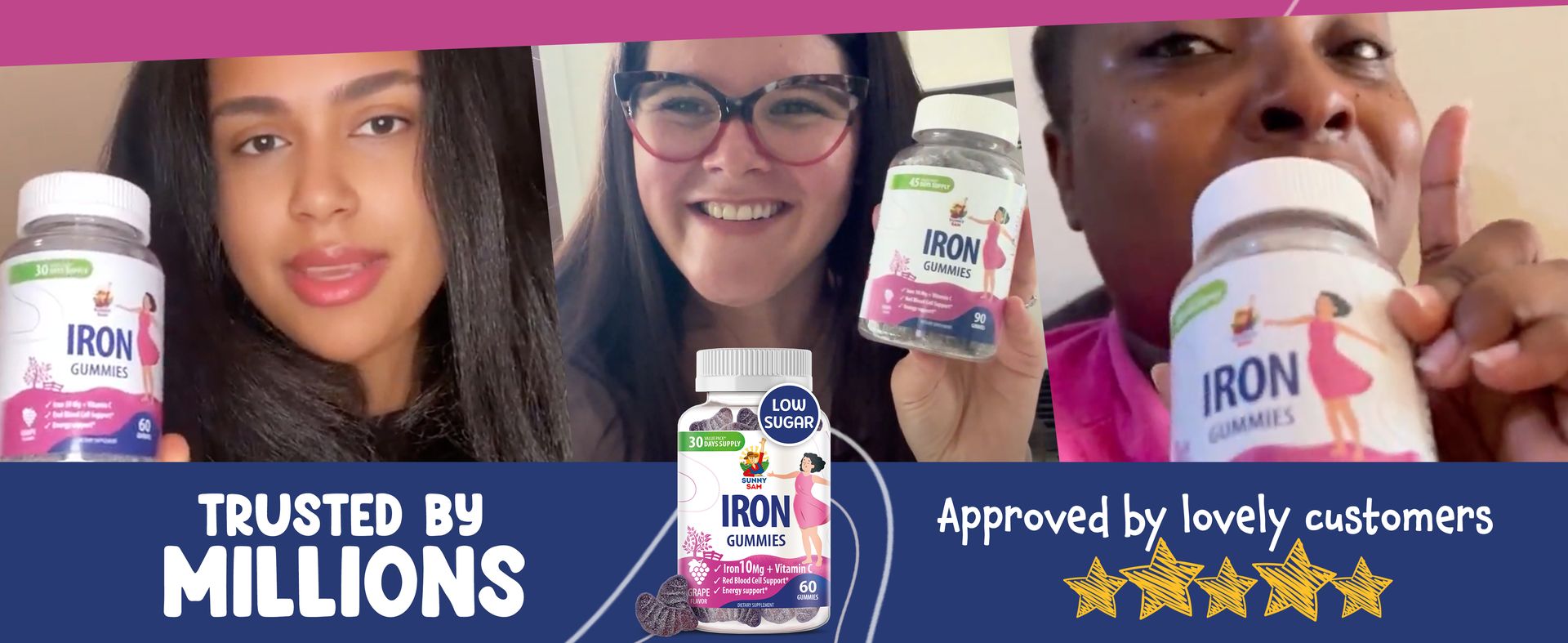SUNNY SAM Iron Gummies for Kids & Adults - Iron Vitamins with Vitamin C, 10mg per Serving - Chewable Fruit Gummy for Immune Support Red Blood Cell Production