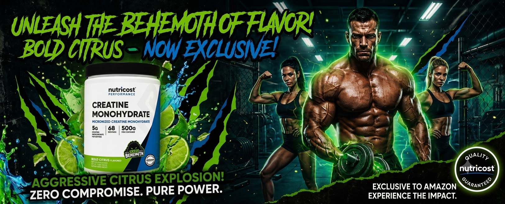Nutricost Creatine Monohydrate Powder (Green Behemoth) 500 Gram