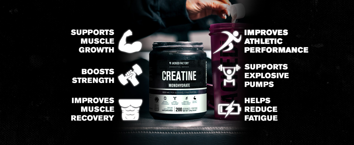 Jacked Factory Creatine Monohydrate Powder 1000g - 5g Daily Micronized Creatine Monohydrate for Men and Women, Vegan-Friendly, Third-Party Tested - 200 Servings, Unflavored