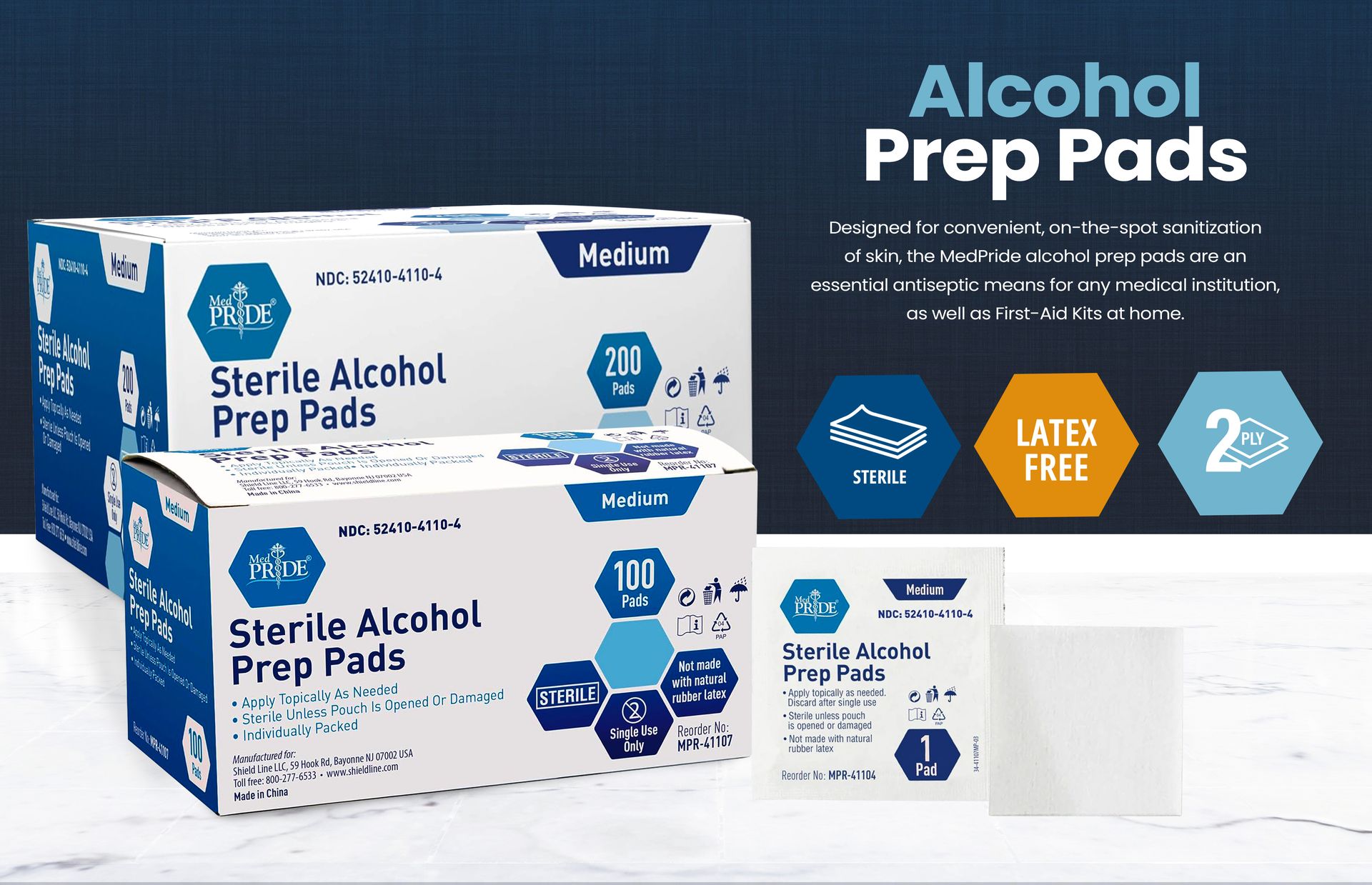 MED PRIDE Sterile Alcohol Prep Pads, 70% Isopropyl, 2-Ply, 200-Count Pack