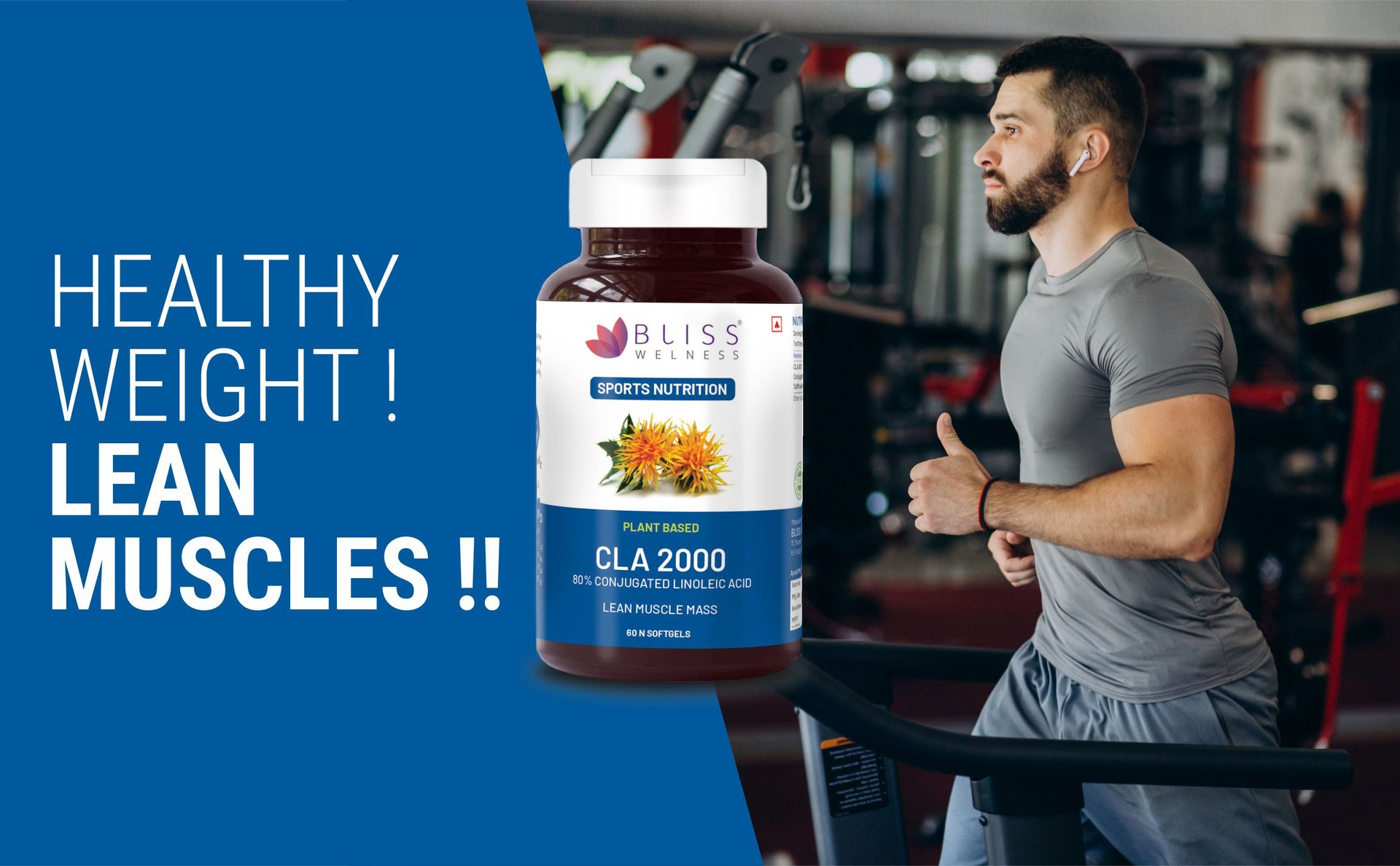 Bliss Welness Cla 2000 (Conjugated Lenoleic Acid) Lean Muscle Build Supplement (Pack Of 2), Capsule