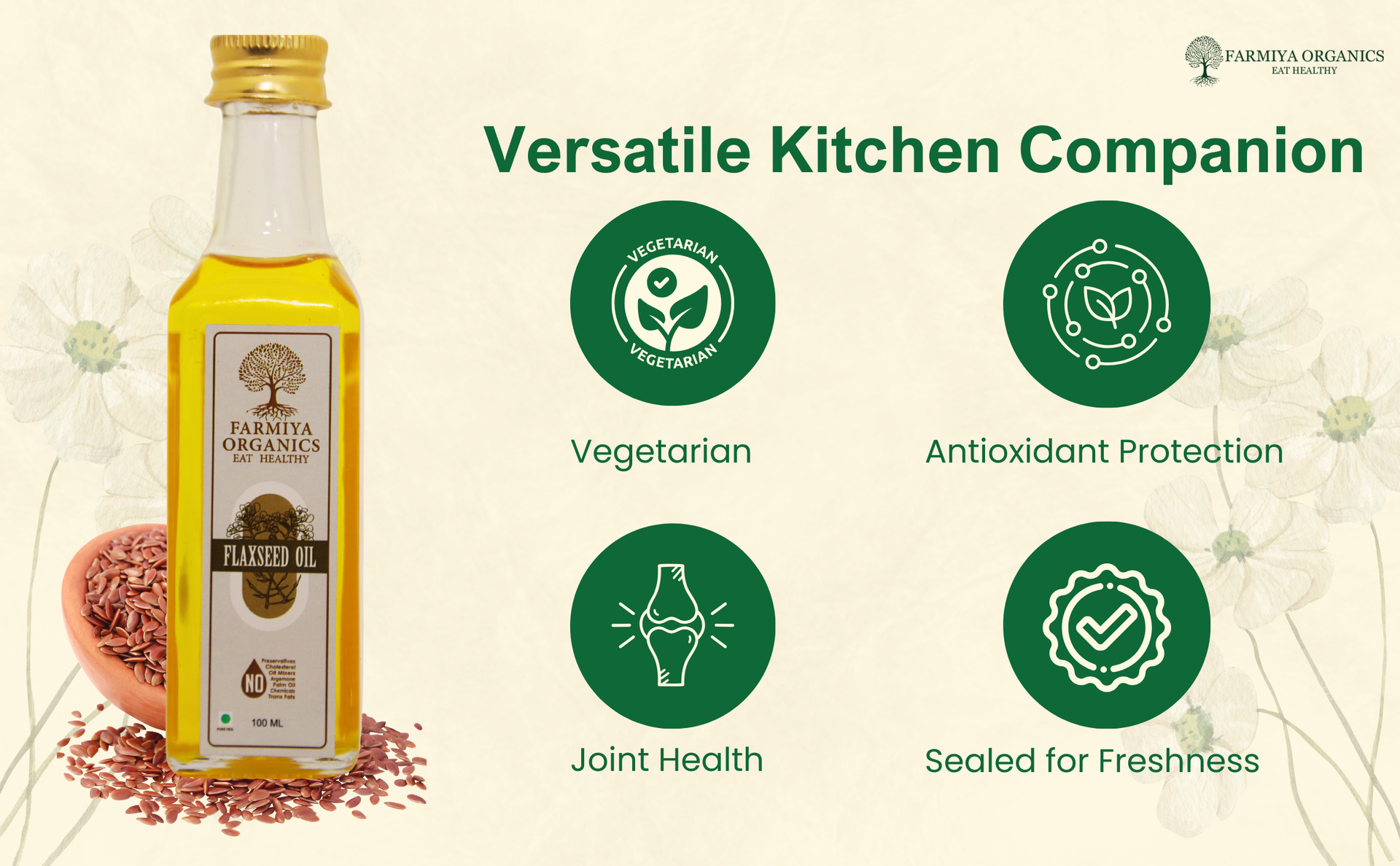 100% Pure and Natural Wood Pressed Flaxseed Oil 100ml Preservatives Free Flax Seeds Cooking Oil