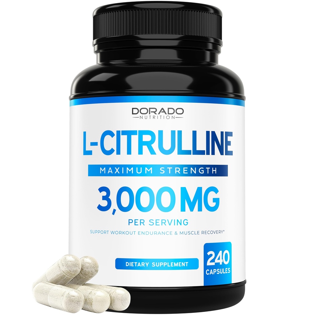 L Citrulline 3000mg Suplemento (240 cápsulas) Apoyo L Arginine & Nitric Oxide Pills - L-Citrulline Para Hombres &amp; Mujeres - Muscle Recovery &amp; Pump Suplemento - 3er Parte Tested, Vegan, Non-GMO - USA Made