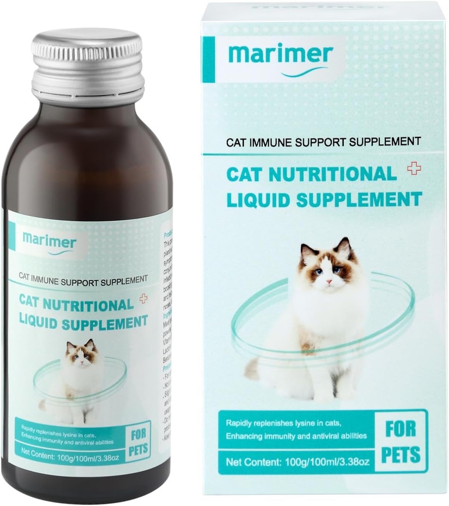Cat Immune Support Supplement, Nutritional Liquid with L-Lysine and Astragalus, Enhances Immunity and Relieves Herpes Symptoms, 3.38oz (100ml) para gatos de todas las edades