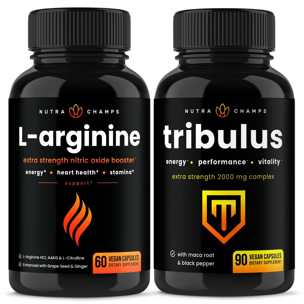 NutraChamps L-Arginine Capsules y Tribulus Capsules 2 Pack Bundle
