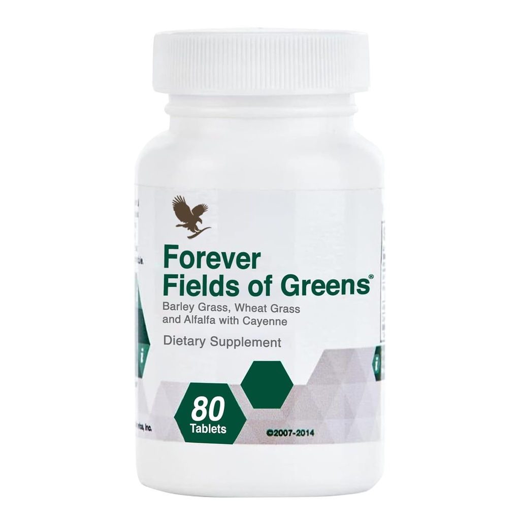 Forever Living - Campos de Verdes, Superalimentos Verdes Suplemento con Barley Grass, Trigo Grass y Alfalfa para Limpieza y Alcalización, 80 Tablets