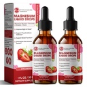 M inch Magnesium Glycinate Liquid, Absorción alta Magnesium Liquid Drops with Cellulose Fiber, Bromelain, Vitamina B6, C, D, Zinc, Magnesium Supplement for Kids and Adults, Strawberry Flavor, 2 Pack