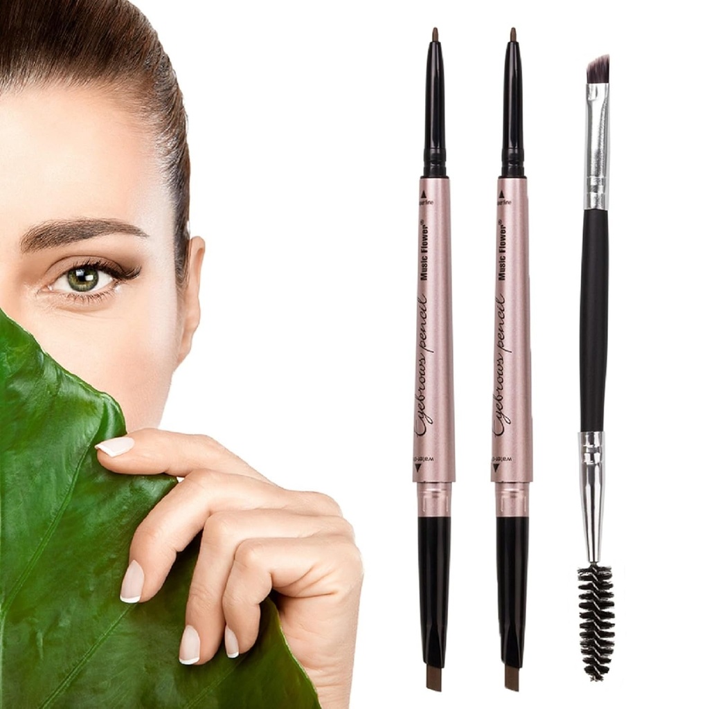 2 Pack lápiz de ceja, maquillaje de ceja impermeable con doble extremos, kit de mejora profesional de la cuervo con cepillo de cejas (Dark Brown #1)