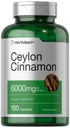 Horbäach Ceylon Cinnamon Capsules ← 6000 mg Silencio 150 Conde Silencio No GMO &amp; Gluten Suplemento gratuito