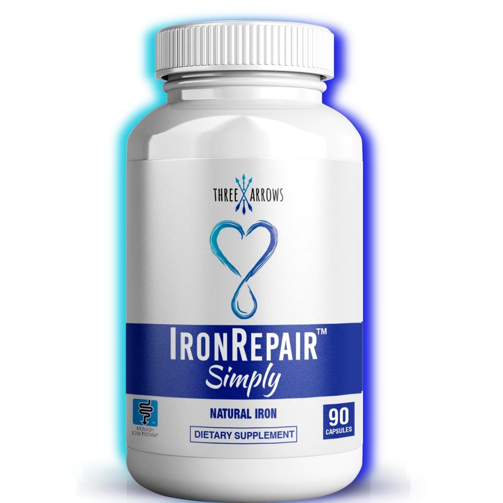 Reparación de hierro simplemente suplemento natural de hierro, mejor absorción &amp; gentil en Stomach, Monash bajo FODMAP, Raise Hemoglobin & Ferritin Iron Pills for Women, Hombres, Adolescentes, " Embarazo 90 Bovine Gelatin Capsules