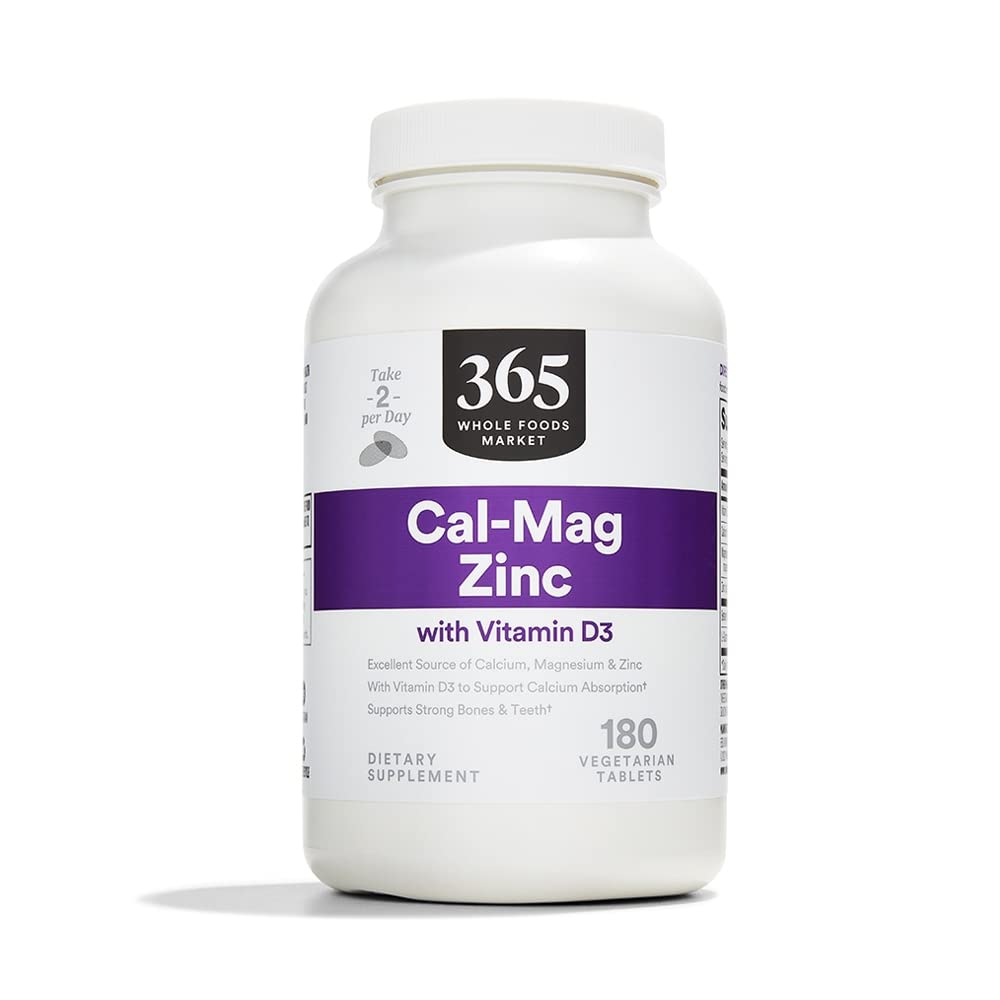 365 por Whole Foods Market, Cal-Mag-Zinc con Vitamin D3, Vegetariano, 180 Cuenta