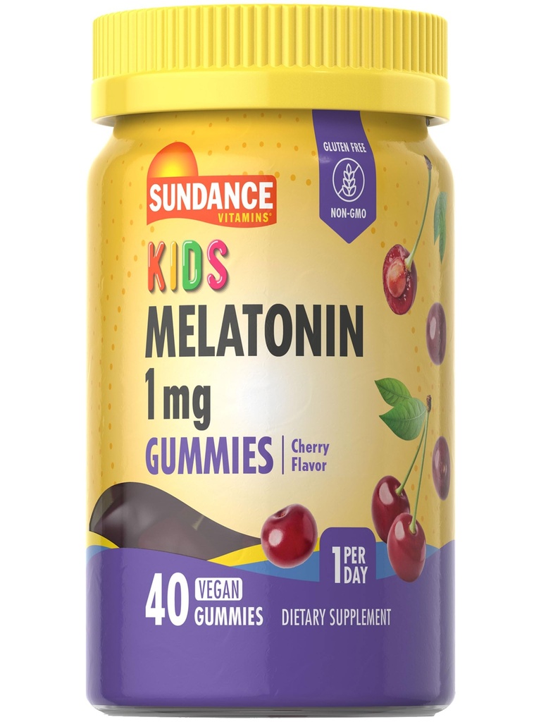 Sundance Kid's Melatonin Gummies 1mg  40 Count ← Cherry Flavor ← Vegan, Non-GMO, and Gluten Free Supplement