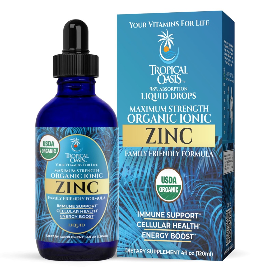 USDA Organic Ionic Zinc Droppers for Men, Women &amp; Kids ← Líquido Zinc Suplemento Trace Mineral Fórmula  Función inmunitaria ← Skin Health ← 98% Absorption  Sugar-Free, Vegan, Non-GMO ← 4 Fl Oz