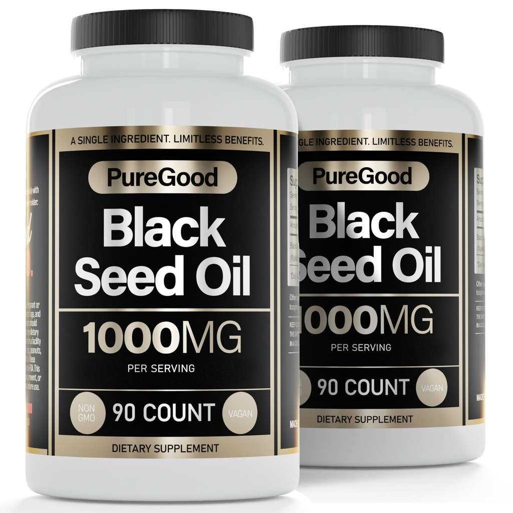 2 Pack - Black Seed Oil Capsules, 500 Mg, Cold Pressed High Potency Digestive Aid, 90 Cuenta 100% No GMO Pure Black Cumin Seed Oil Capsules