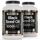 2 Pack - Black Seed Oil Capsules, 500 Mg, Cold Pressed High Potency Digestive Aid, 90 Cuenta 100% No GMO Pure Black Cumin Seed Oil Capsules