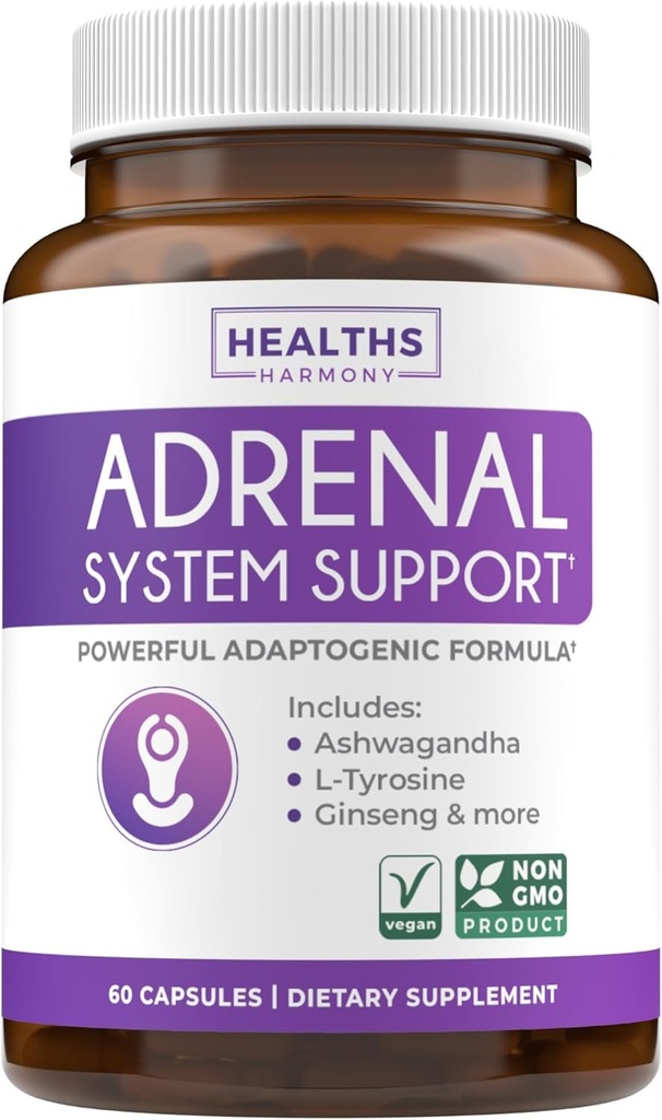 Soporte del Sistema Adrenal " Cortisol Manager (2 Mes de Suministro) Powerful Ashwagandha & L-Tyrosine Fatigue Supplement - Maintain Balanced Cortisol Levels, Health, " Stress Relief - Non-GMO - 60 cápsulas