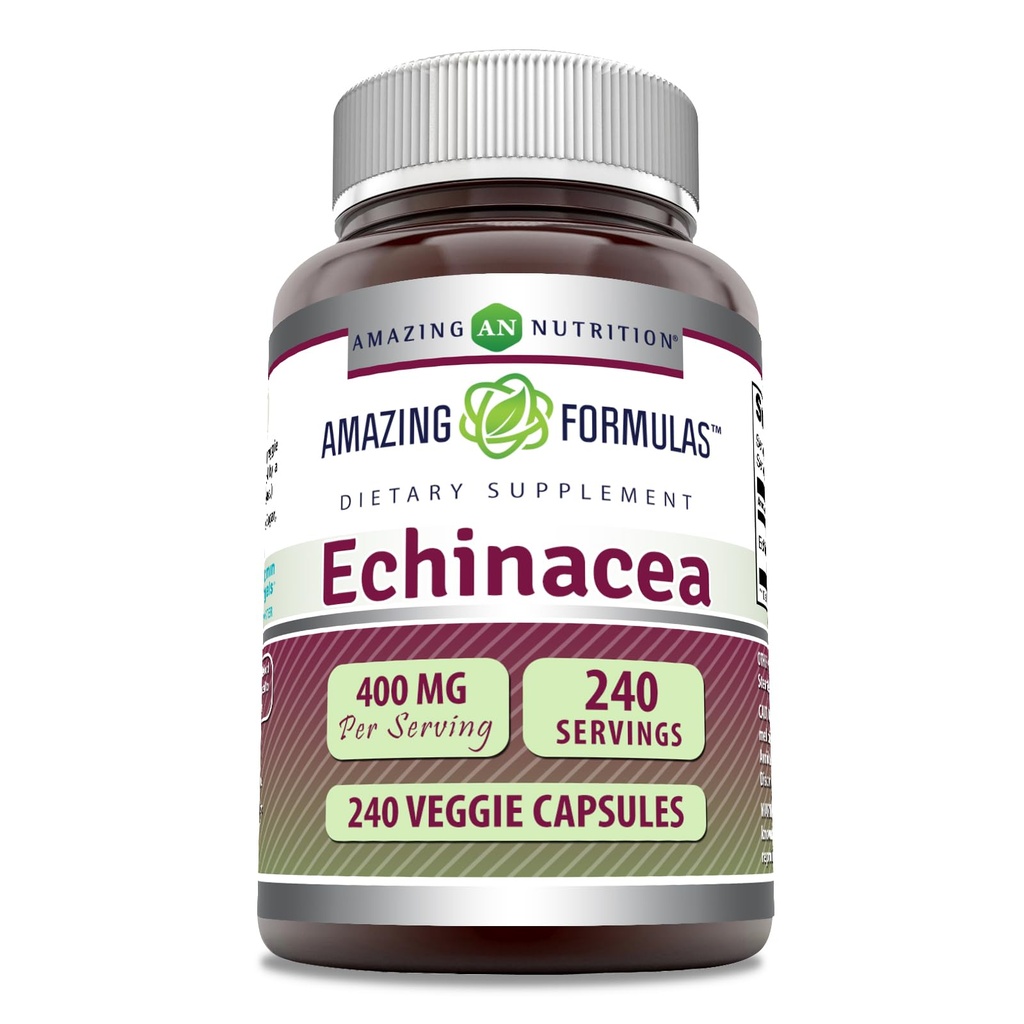 Fórmulas asombrosas Echinacea Suplemento Silencio 400 Mg per Serving TEN 240 Veggie Capsules Silencio No-OMG ANTE Gluten-Free TEN Made in USA