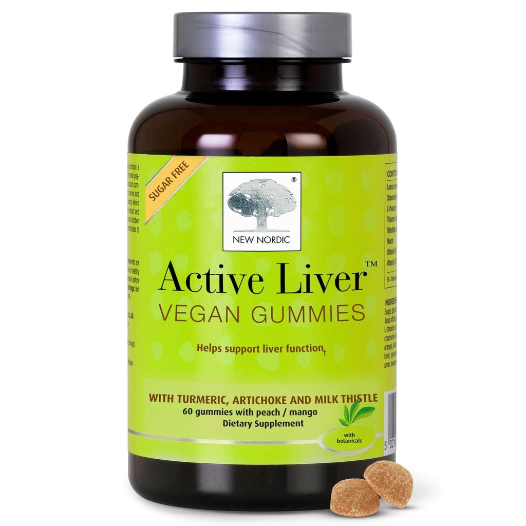 NEW NORDIC Active Liver Gummies, Milk Thistle, Artichoke & Turmeric Supplement, Natural Peach Mango Flavor, Sugar Free & Vegan, 60 Conde (Pack of 1)
