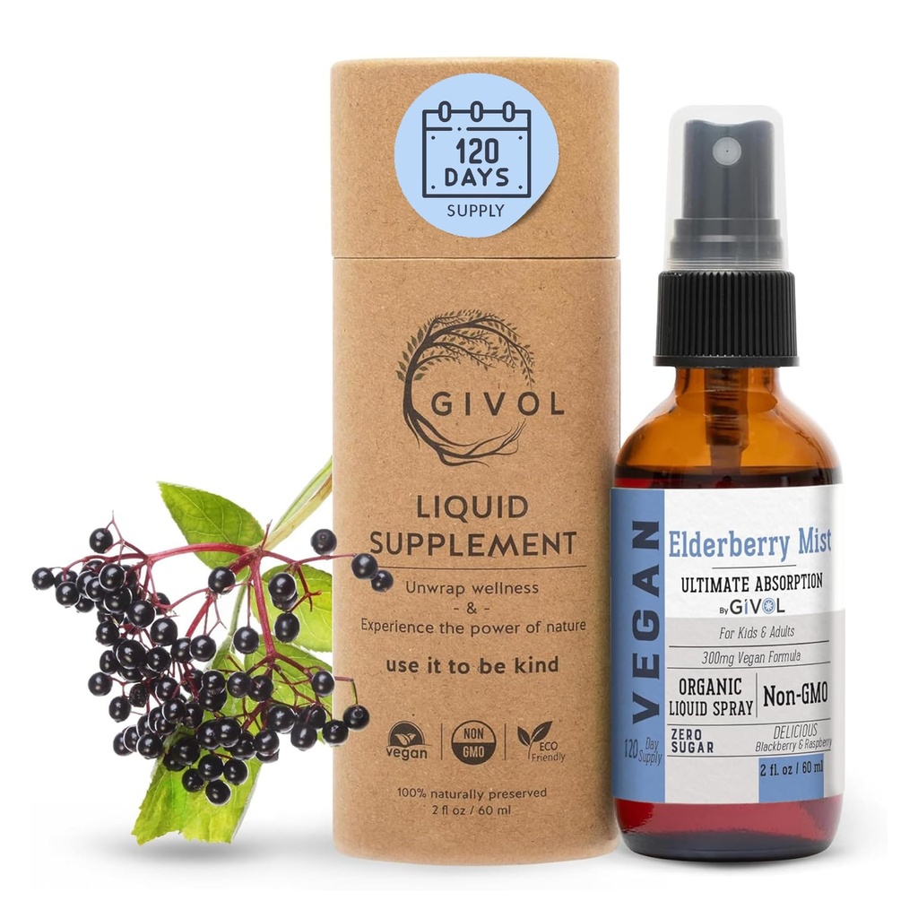Organic Elderberry Mist (Sambucus Nigra) Liquid Extract – Quality Liquid Formula for Kids & Adults – High Flavonoid Levels, Easy Absorption, Non-GMO, Vegan – 120-Day Supply