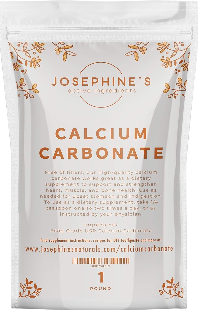 Ingredientes activos de Josephine: Calcium Carbonate Powder - Suplemento de Grado Alimentario, Heartburn Relief, Ingrediente para DIY Toothpaste y Chalk Paint Proyectos - 1 lb. - No hay aditivos ni artillerías