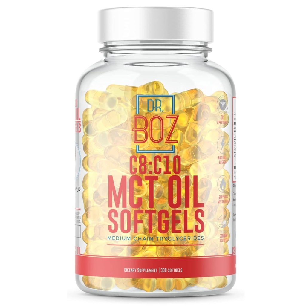 Dr. Boz - C8:C10 MCT Oil Supplement (330 Softgels) - Doctor Aprobado - Energía Natural, Manejo de Peso, " Mental Focus - Aumenta las cetonas - Hecho de aceite de coco puro - Hecho en los EE.UU. - Self Care