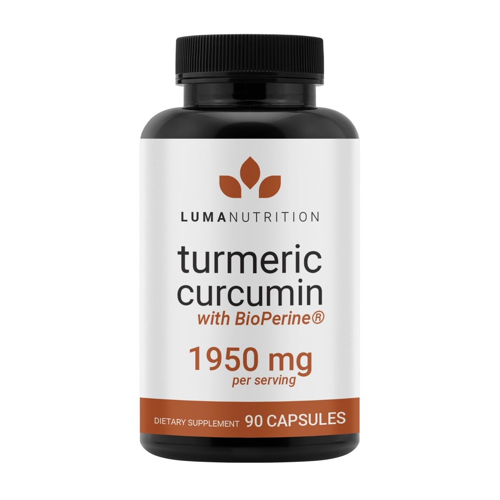 Curcumina de Turmérica Luma Nutrition con Pepper Negro - 95% Curcuminoides - 1950mg Por Serving - Suplemento Turmérico Premium - con BioPerine para Max Absorción - Hecho en EE.UU. - 90 cápsulas