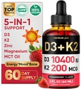 Venture Pal 5-in-1 Vitamina D3 10000 UI &amp; K2 como MK-7 200mcg con Magnesio, MCT Oil, Zinc, Vitamina D Líquida Libre de Azúcar SilencioMaximum Absorption for Bone, Mood & Immune Health - 2 FL OZ, 67 Días