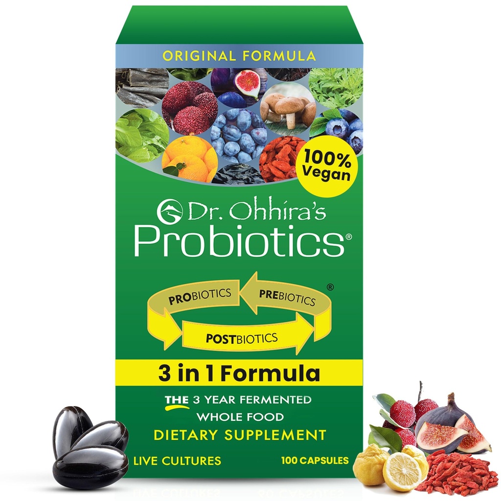 Fórmula original del Dr. Ohhira con Prebióticos fermentados de 3 años, Probióticos activos vivos y el único producto con metabolitos postbióticos, 100 cápsulas