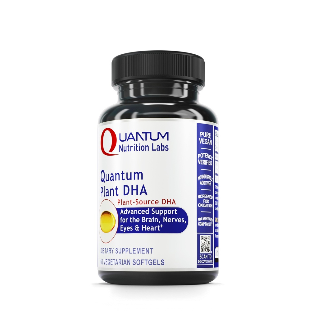 Planta de Laboratorios de Nutrición Cuántica DHA - DHA No-GMO Vegan con ácidos grasos Omega 3, DHA Basado en Algas para Hombres, Natural DHA Suplemento Adecuado para Vegans- 60 cápsulas Vegetarianas de Softgel