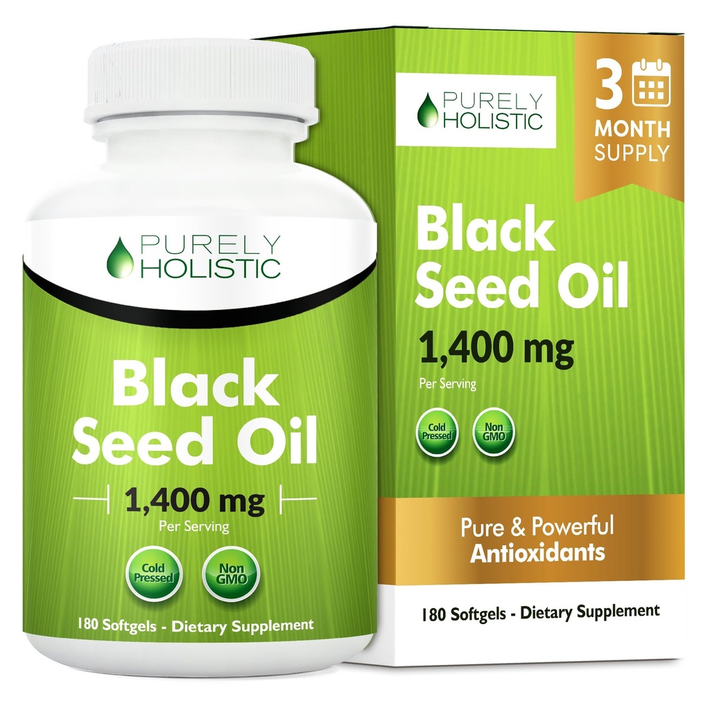 Black Seed Oil Capsules 1400mg, 180 Softgels, 3 Month Supply - Cold Pressed Nigella Sativa, Rich in Omega 6, 9 &amp; TQ, Black Cumin Seed Oil, Immune Support, Joints and Digestion