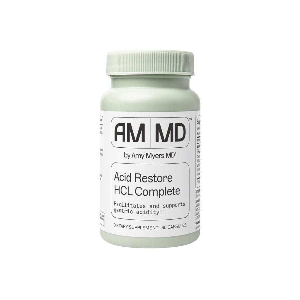Amy Myers MD Acid Restore with Betaine & HCL - Supplement for Digestive & Gut Health Support - with Slippery Elm Bark - Non-GMO, Gluten-Free &amp; Non-Dairy - 60 cápsulas (60 piezas)