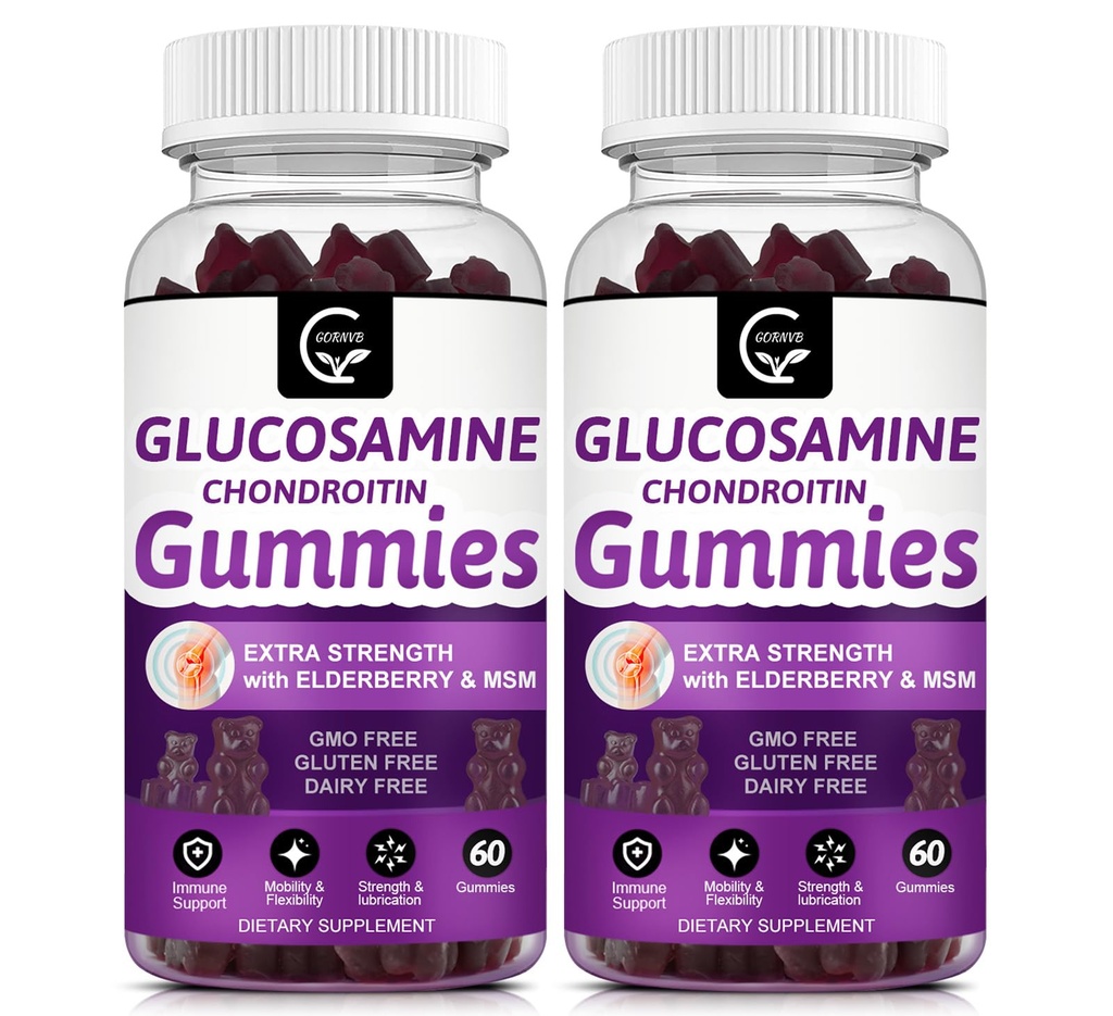 Glucosamine Chondroitin Gummies with MSM & Elderberry Extra Strength - Flexibility Support, Antioxidant Immune Support Supplement for Adults, Men &amp; Women - 60 Chondroitin Gummies (2 Pack)