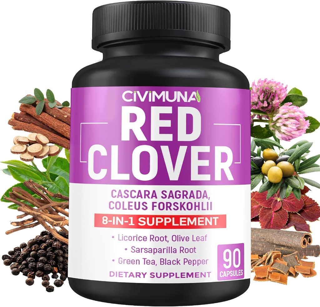 Cápsulas Red Clover con Rojo Clover, Cascara Sagrada Bark, Coleus Forskohlii - 90 Cápsulas para 3 meses de suministro