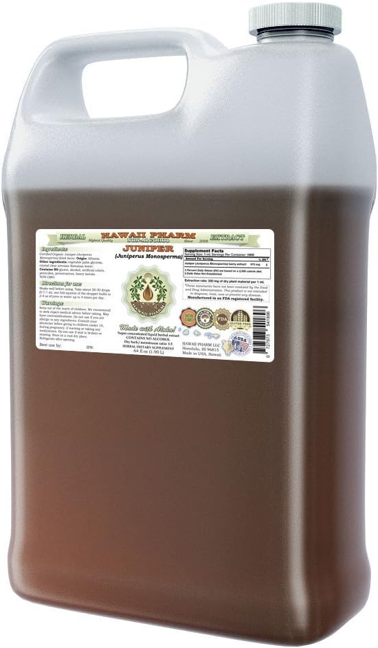 Juniper Extracto líquido libre de alcohol, Juniper orgánico (Juniperus Monosperma) Dried Berry Glycerite Hawaii Pharm Natural Herbal Suplemento 64 oz