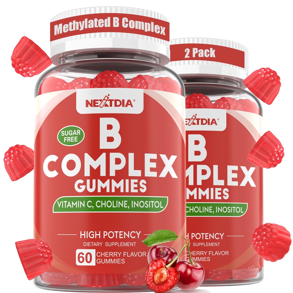 Complejo de vitamina B Gummies, Vitamina Vegana B Gummies con 2000 mcg Methyl B12, Metil Folate tención Plus Choline + Inositol, Vitamina C + Zinc para soportes Energía, Mood, Immune, Pelo sano, Piel - 120 Cts