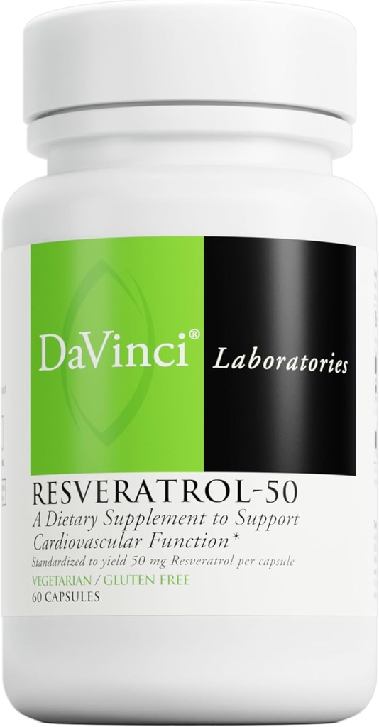 DAVINCI Laboratorios Resveratrol-50 - Ayuda al sistema inmunológico, salud ósea y salud cardíaca con resveratrol* - libre de gluten &amp; vegetariano - 60 cápsulas
