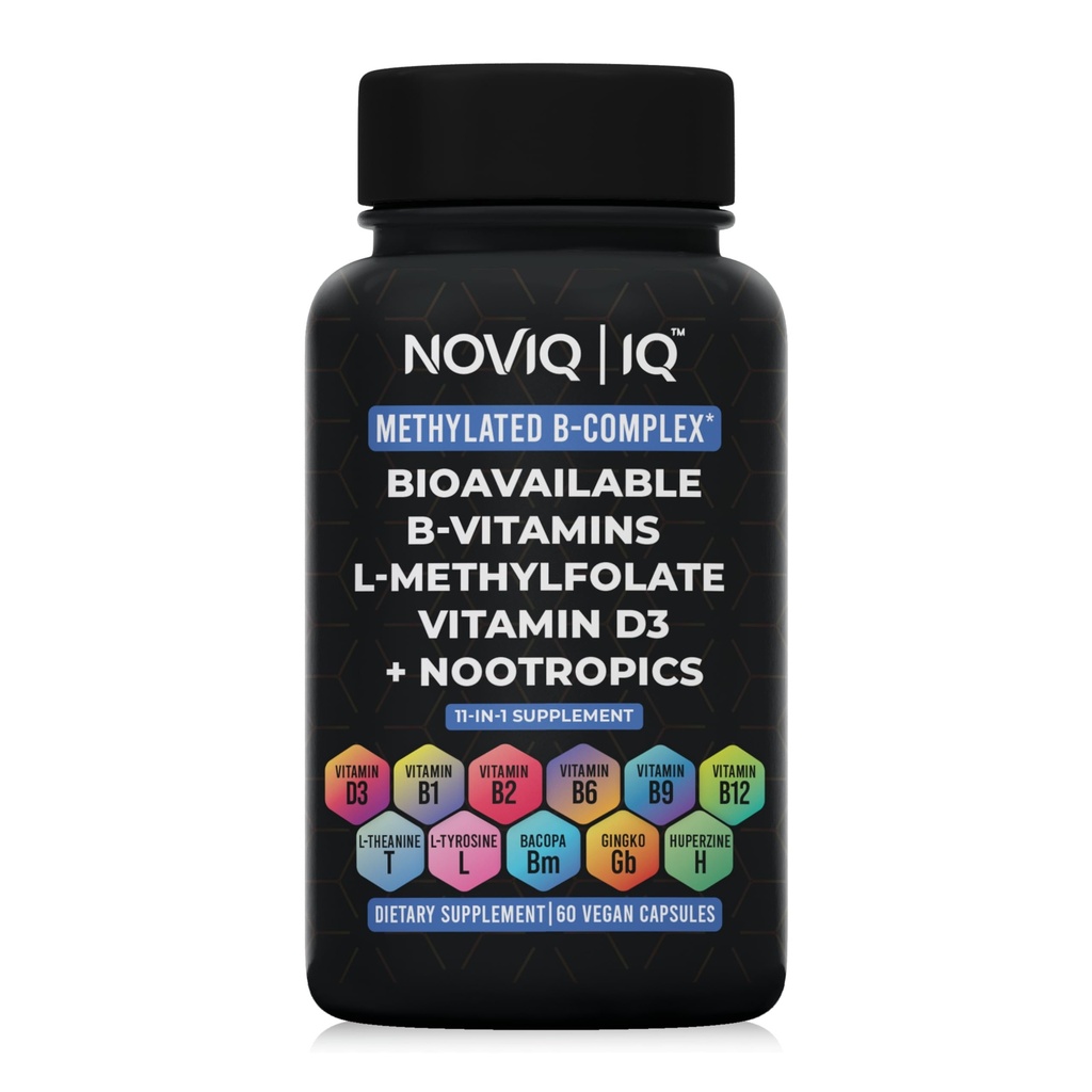 11-in-1 Metilada B-Complex Suplemento: 680mcg L-Methylfolate(5-MTHF) Thiamine(B1) Riboflavin(B2) Pyridoxal(B6) Methylcobalamin(B12) - VegD3® + Nootropics - 1,100mg+ Servir - 60 Cuenta