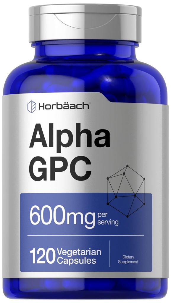 Horbäach Alpha GPC 600mg tención 120 Capsules ← Vegetariano, No GMO &amp; Gluten Free Choline Suplemento Silencioso Apoyo Saludable Memoria, Enfoque y Claridad