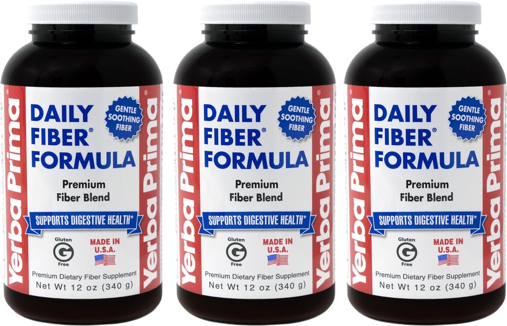 Yerba Prima Daily Fiber Formula Powder - 12 oz (Pack of 3) - Soluble & Insoluble Suplemento dietético - Colon Cleanse - Vegan, No Gluten-Free