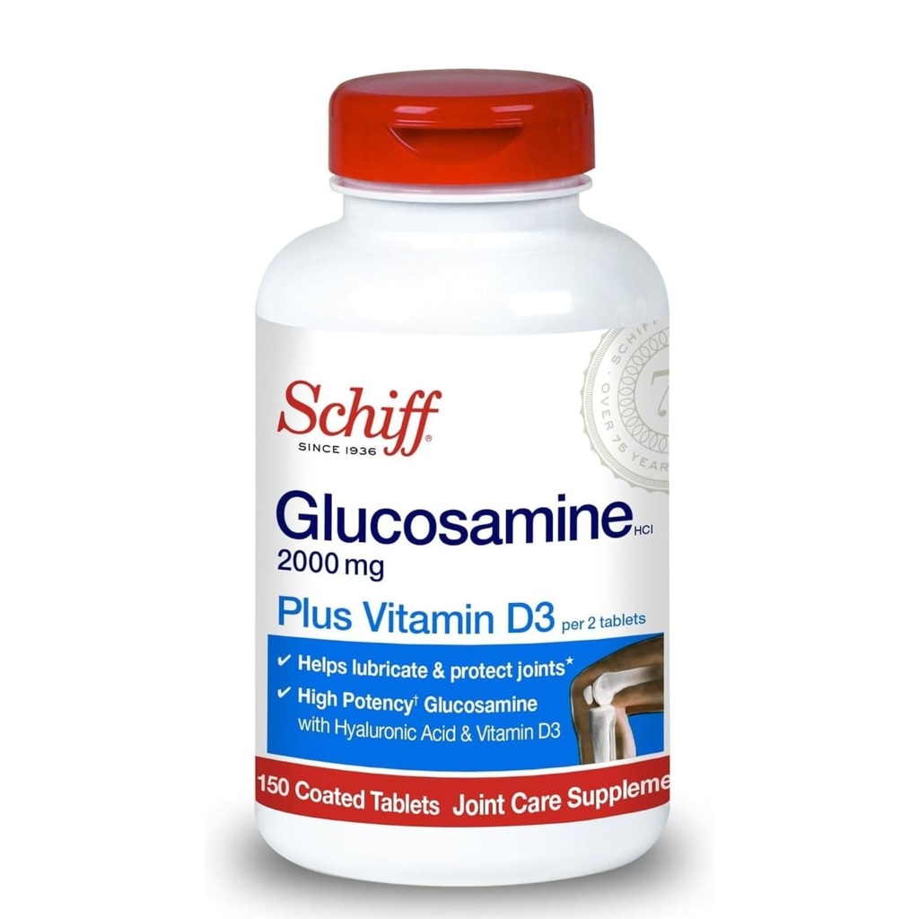 Schiff Glucosamine 2000mg con vitamina D3 y ácido hialurónico, 150 tabletas - Suplemento Conjunto