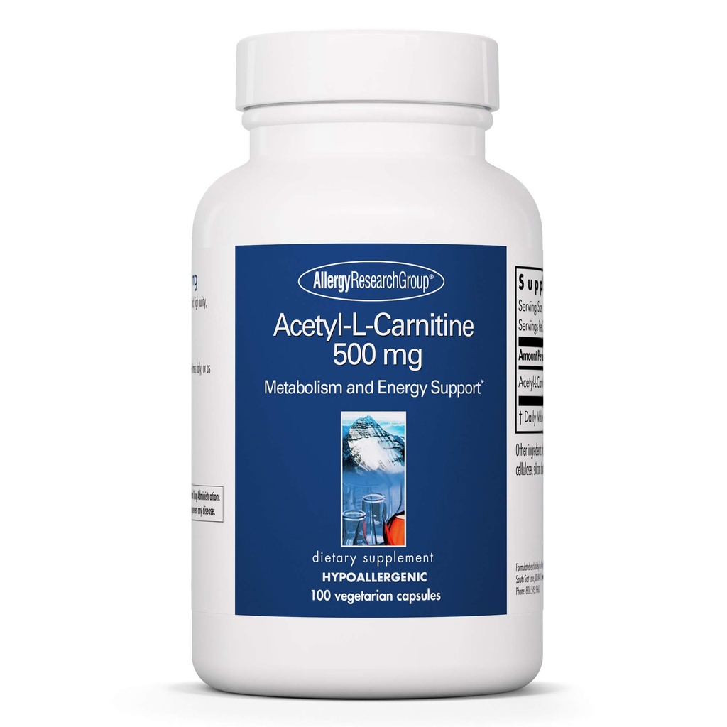 Allergy Research Group Acetyl-L-Carnitine 500mg Suplemento - Metabolism and Energy Support, ALC, Free Form Amino Acid, Vegetarian Capsules - 100 Conde