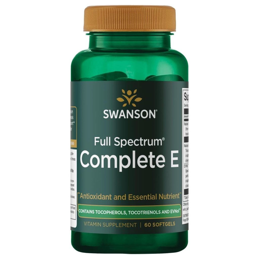 Swanson Full Spectrum Vitamina E con Tocotrienols - Promueve la salud cardíaca y la salud celular - Suplemento natural para el bienestar general - (60 Softgels)