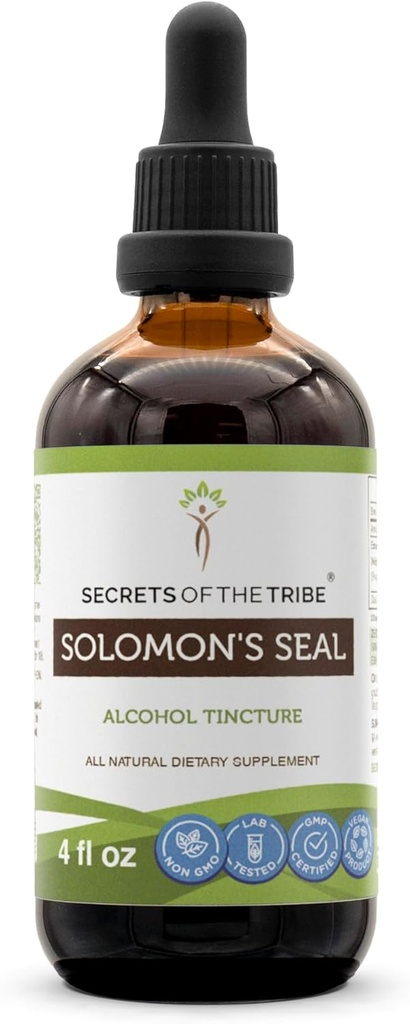 Secretos de la Tribu Salomon s Seal Tincture Alcohol Extracto, Alta Potencia gotas herbales, Tintura Hecha del Sello de Salomón natural Polygonatum odoratum Sistema respiratorio Salud 4 oz