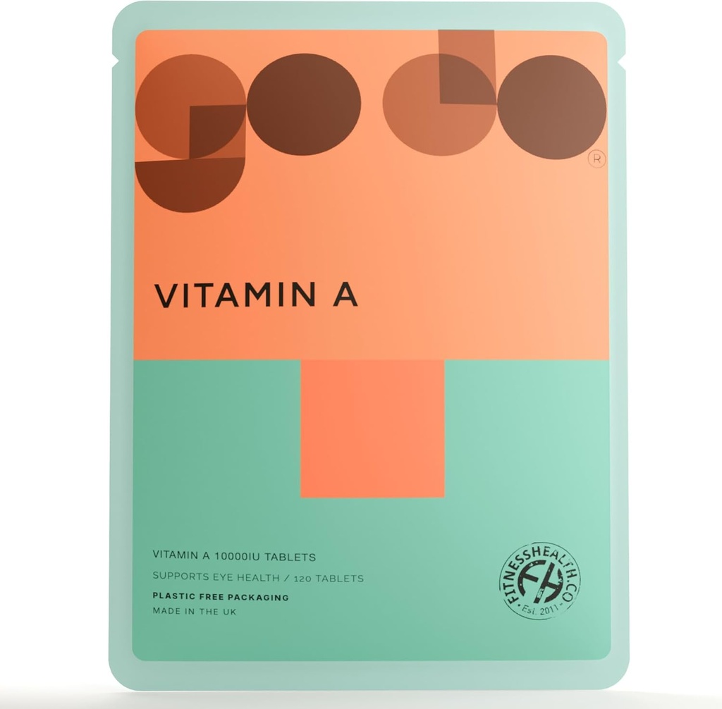 Fitness Health Vitamina A 10000IU 120 Tablets - Esquí saludable, Visión Complemento - Calidad Nutrición saludable Mood - Adecuado para vegetarianos y vegetarianos - Embalaje reciclable