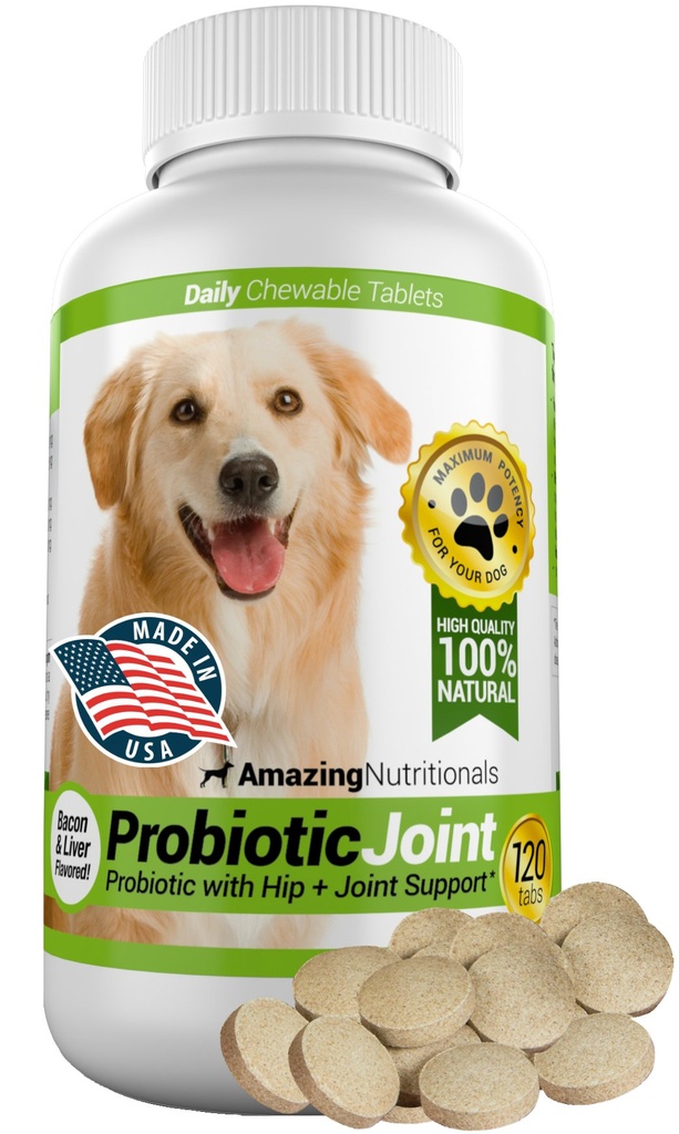 Increíbles Probióticos para perros elimina la diarrea y el gas con Hip Joint Pain Relief, 120 Chews