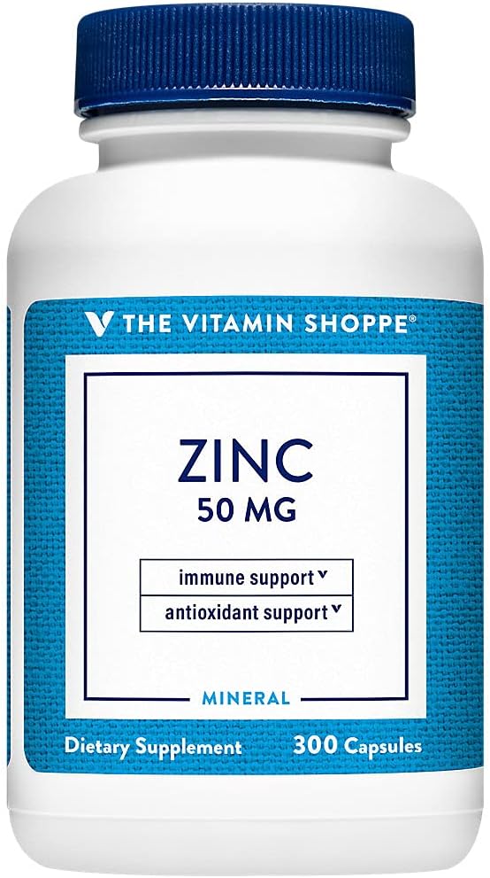 Zinc 50mg admite la salud del ojo de la función inmunitaria saludable, altamente absorbible, suplemento antioxidante Servicio diario, lácteo sin gluten (300 cápsulas) por The Vitamin Shoppe