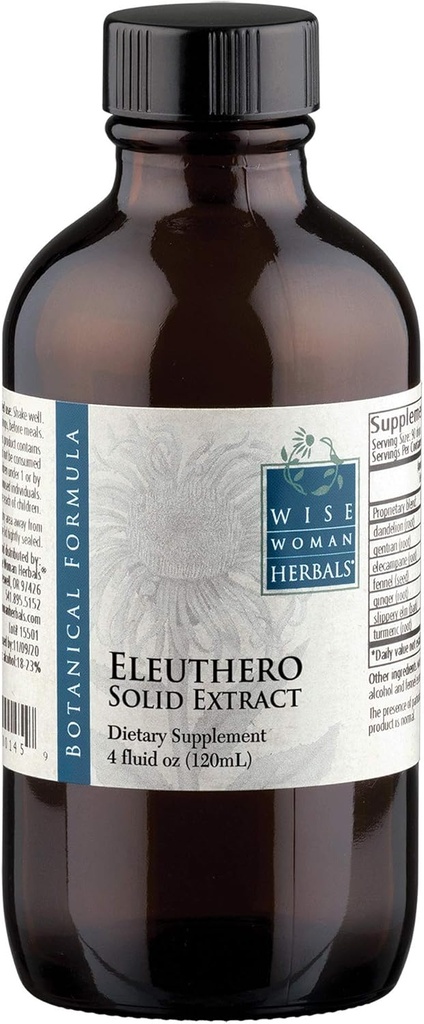 Mujer Wise Herbals Eleuthero Root Solid Extract 4:1, Alcohol-Free, Adrenal & Stress Support, Energy, Stamina, Mental Endurance, Supports Balanced Mood & Immunity, 4 Fl Oz